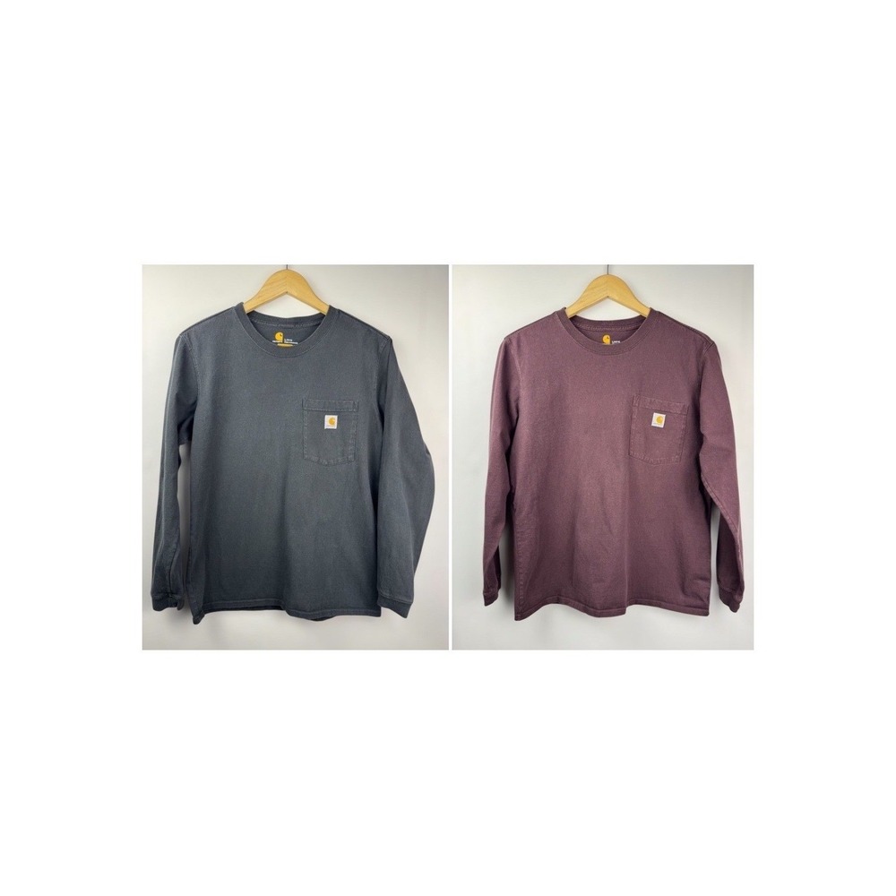 Carhartt Set of 2 Original Long Sleeve Pocket T-Shirt Kids L 12-14 Black, Purple
